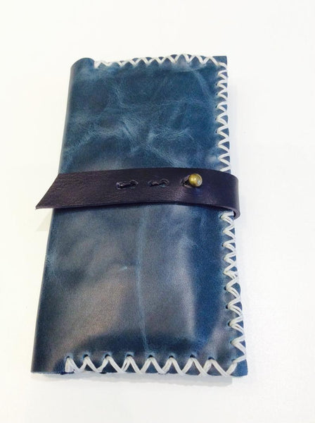 Leather Passport Cover-Handmade Leather Checkbook Blue Holder