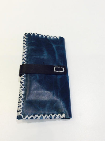 Leather Passport Cover-Handmade Leather Checkbook Blue Holder