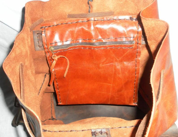 Cognac Leather Backpack for Weekend Trip-Custom Leather Backpack