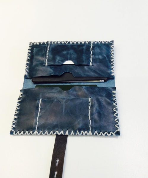 Leather Passport Cover-Handmade Leather Checkbook Blue Holder