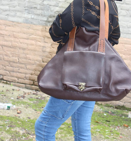 Brown Pebbled Leather Tote Bag-Custom Handmade Leather Tote For Women