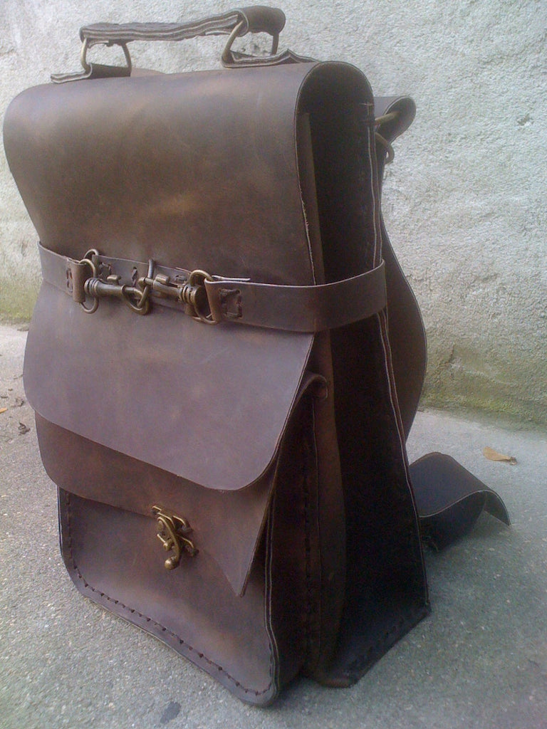 distressed brown leather backpack purse Mens Leather Backpack-Distressed Brown Backpack – NadiraBag